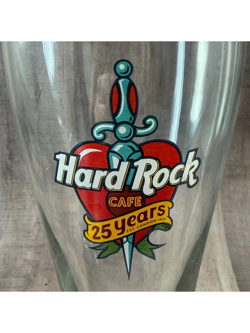 Vintage Hard Rock Cafe 25 Years Glass 1996 Tall Pilsner Glass 8 3/8